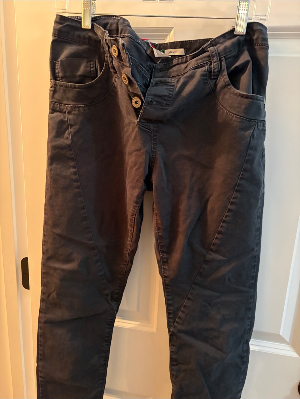 Women's Skinny Button-Front Pants in Dark Navy